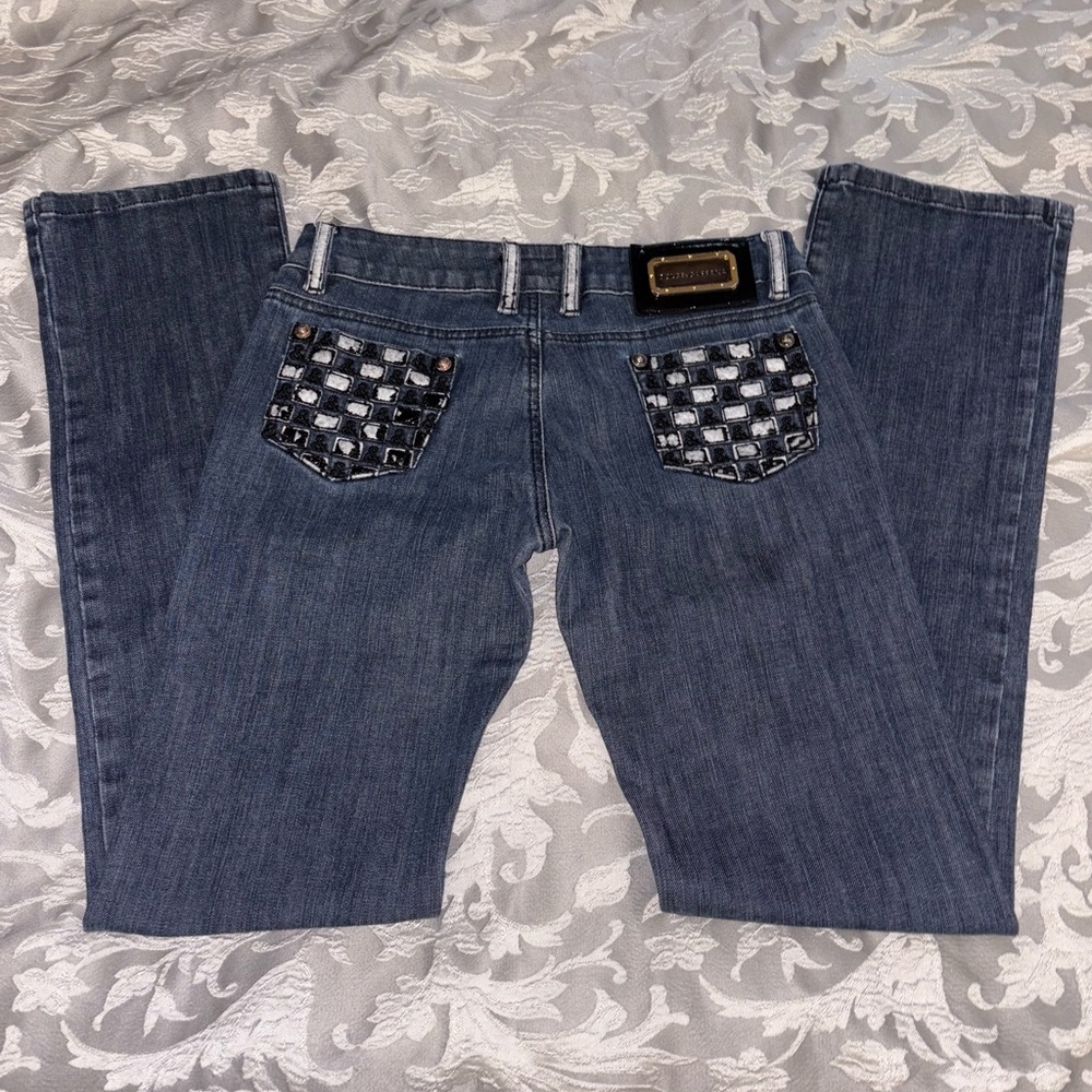 Dolce & Gabbana Blue Straight Leg Jeans with Contrast Stitching